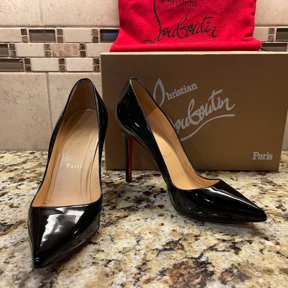 Christian Louboutin Glossy Black Heels with Red Soles - Picture 1 of 8